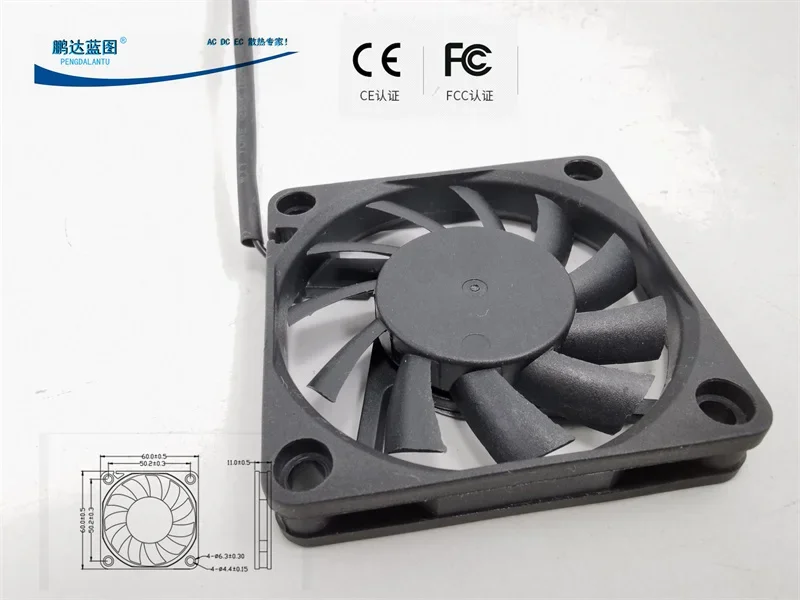 New Pengda Blueprint 6010 Double Ball 6cm Mute 10cm Line Length 12v0.036a Chassis Cooling Fan60*60*10MM