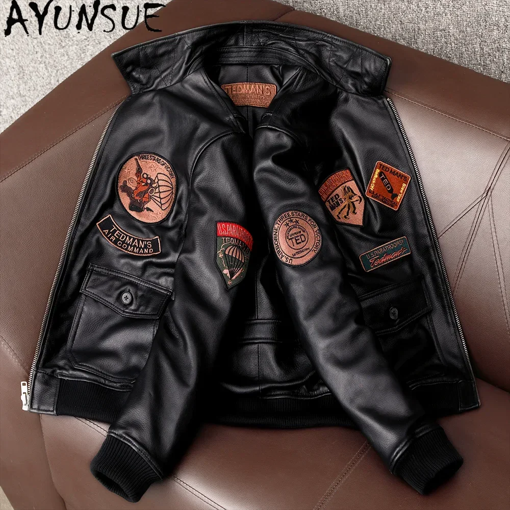 AYUNSUE chaqueta de cuero para hombre invierno otoño 2025 chaquetas de cuero genuino abrigos de piel de oveja auténtica chaqueta Bomber ropa delgada y bonita