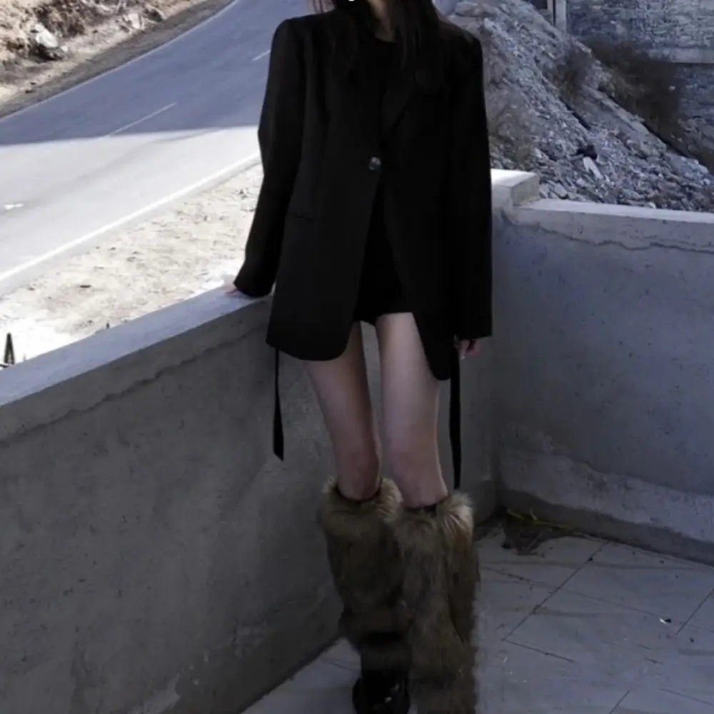 Fußabdeckung Kunstpelz Pelzige Beinwärmer Verdickte Schleife Lange Röhrensocke Weiche Y2K Lolita Stiefel Abdeckung Damen