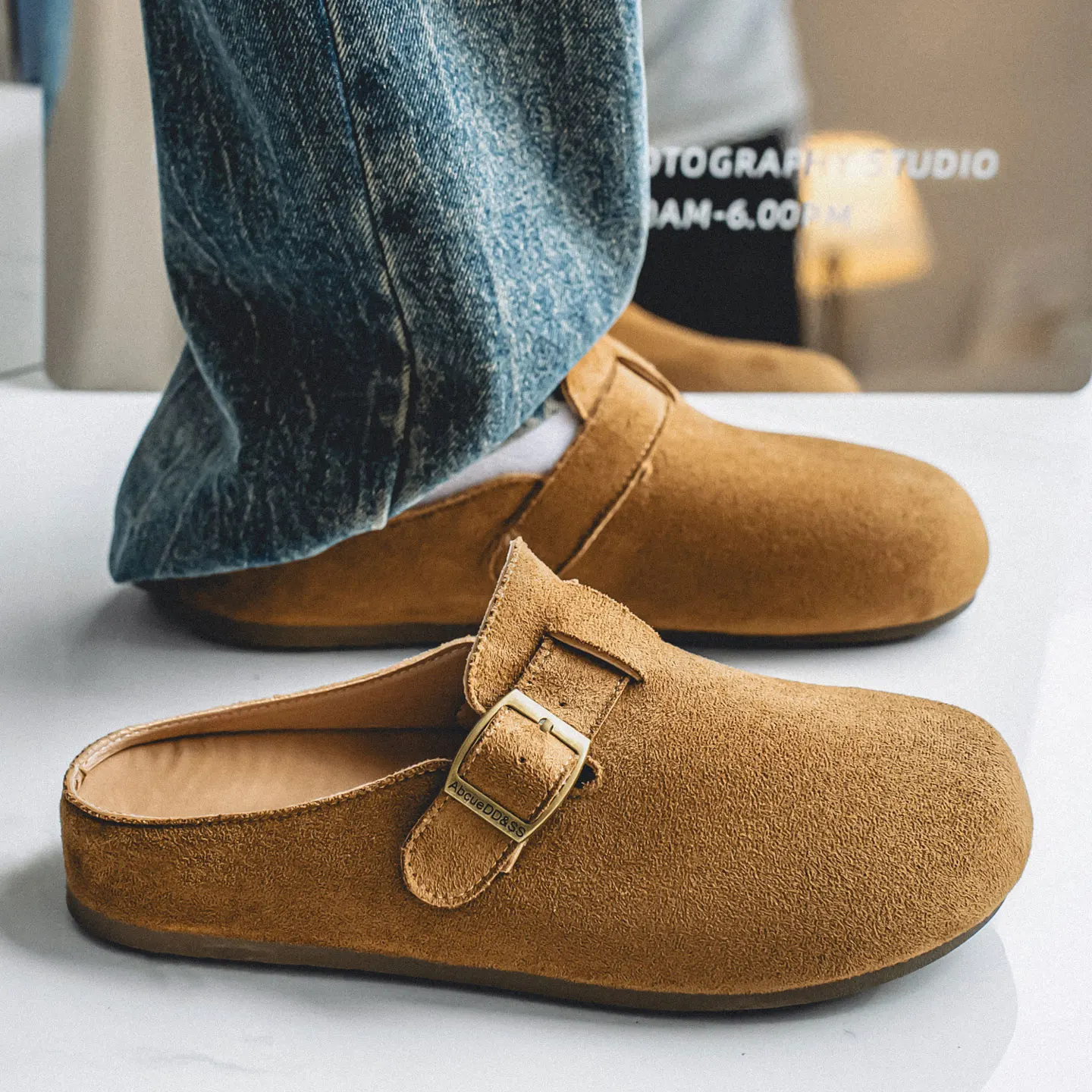 

New Summer Men Closed Toe Half Slippers, Anti-Slip Wear Resistant Outdoor Shoes, Retro Flat Mule Shoes