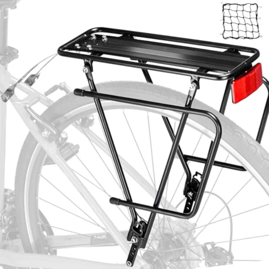 

Rear Bike Rack, Bike Cargo Rack, Bicycle Pannier Rack with Reflector and Cargo Net, Height Adjustable Fit 26"-29" and 700c Bike