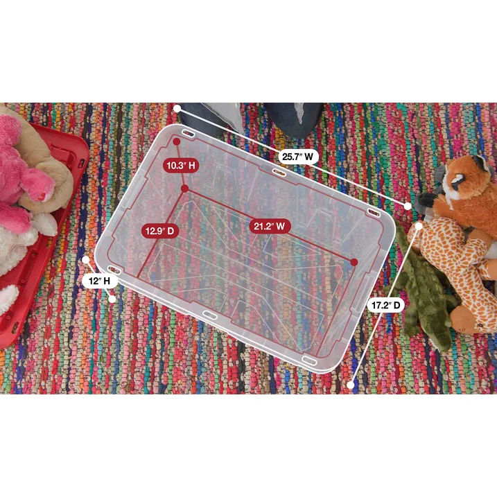 Hyper Tough 15 Gallon Snap Lid Clear Plastic Storage Bin, with Red Lid