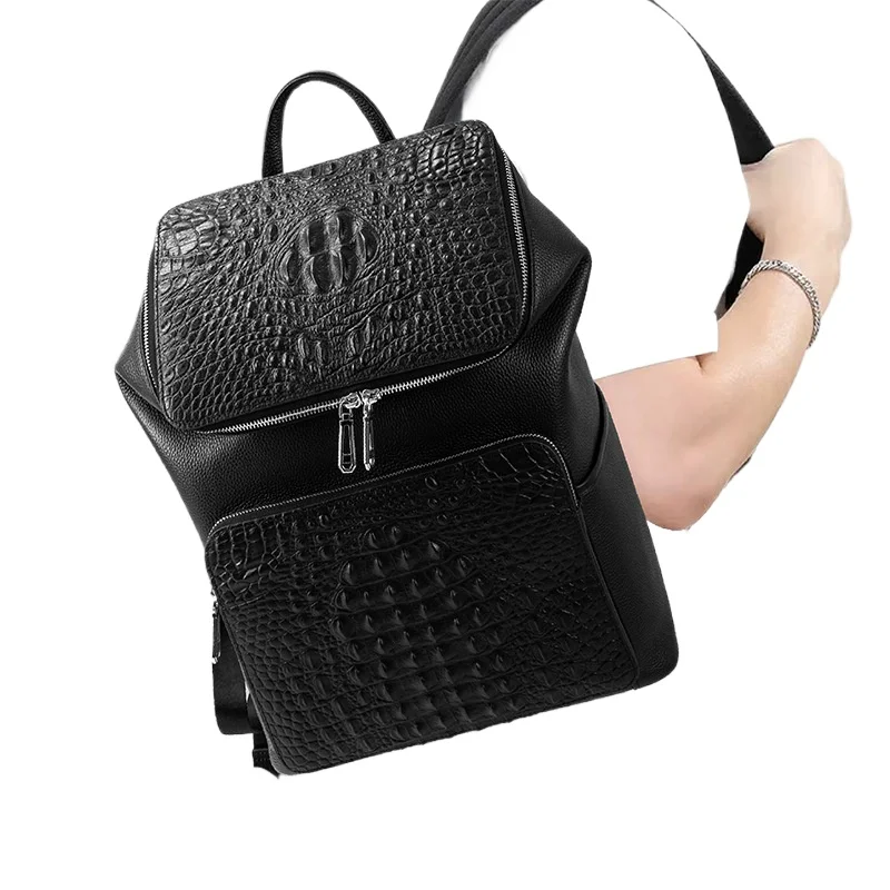 

2025 New Brand Genuine Leather Men Backpacks Alligator Pattern Real Leather Student Backpack Luxury Business Laptop School Bag