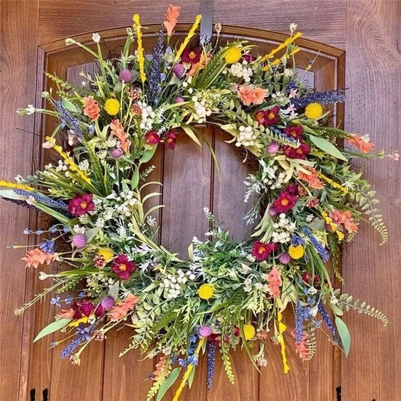 Spring Wreaths for Front Door 18in Outside Welcome Summer Flowers Weatherproof Greenery All Seasons Round Wreaths