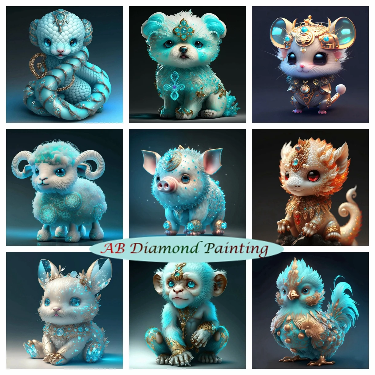 

Chinese 12 Zodiac 5D AB Diamond Painting Fantasy Cute Animal Diamond Embroidery Dog Kylin Pig Cross Stitch Kits Home Decor Gift