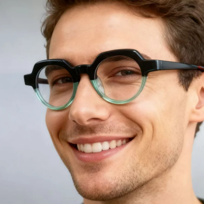 กรอบแว่นตาสีเรโทรสำหรับผู้ชาย แว่นตาอะซิเตท แว่นสายตาสั่งตัดได้ รุ่นแฟชั่นสำหรับผู้หญิง สไตล์สตรีท