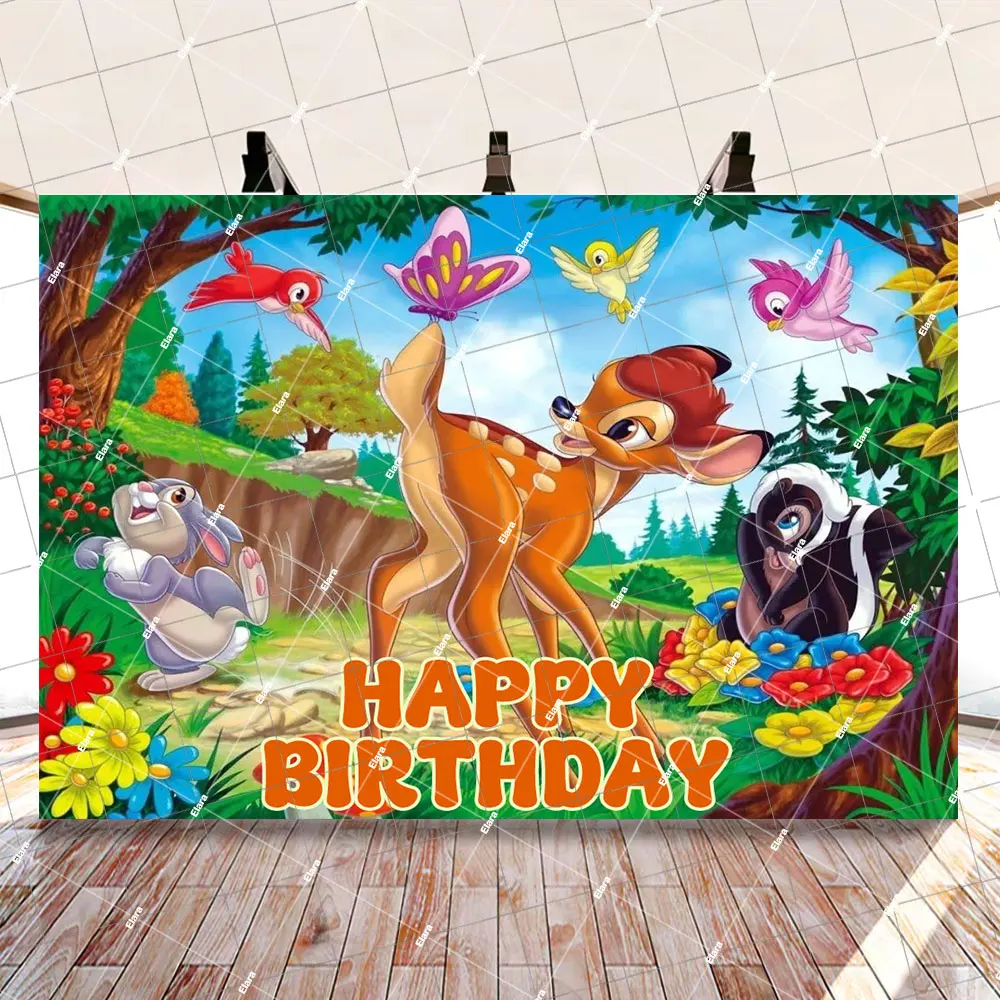 الكرتون بامبي غابة الغزلان الحيوان التصوير خلفية لحديثي الولادة استحمام الطفل 1st حفلة عيد ميلاد ديكور مخصص راية الدعائم
