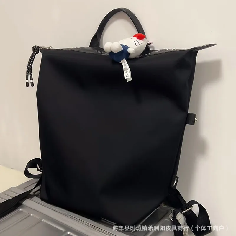 New Twill Nylon Backpack with Genuine Leather Double Shoulder Bag, Unisex and Versatile Backpack