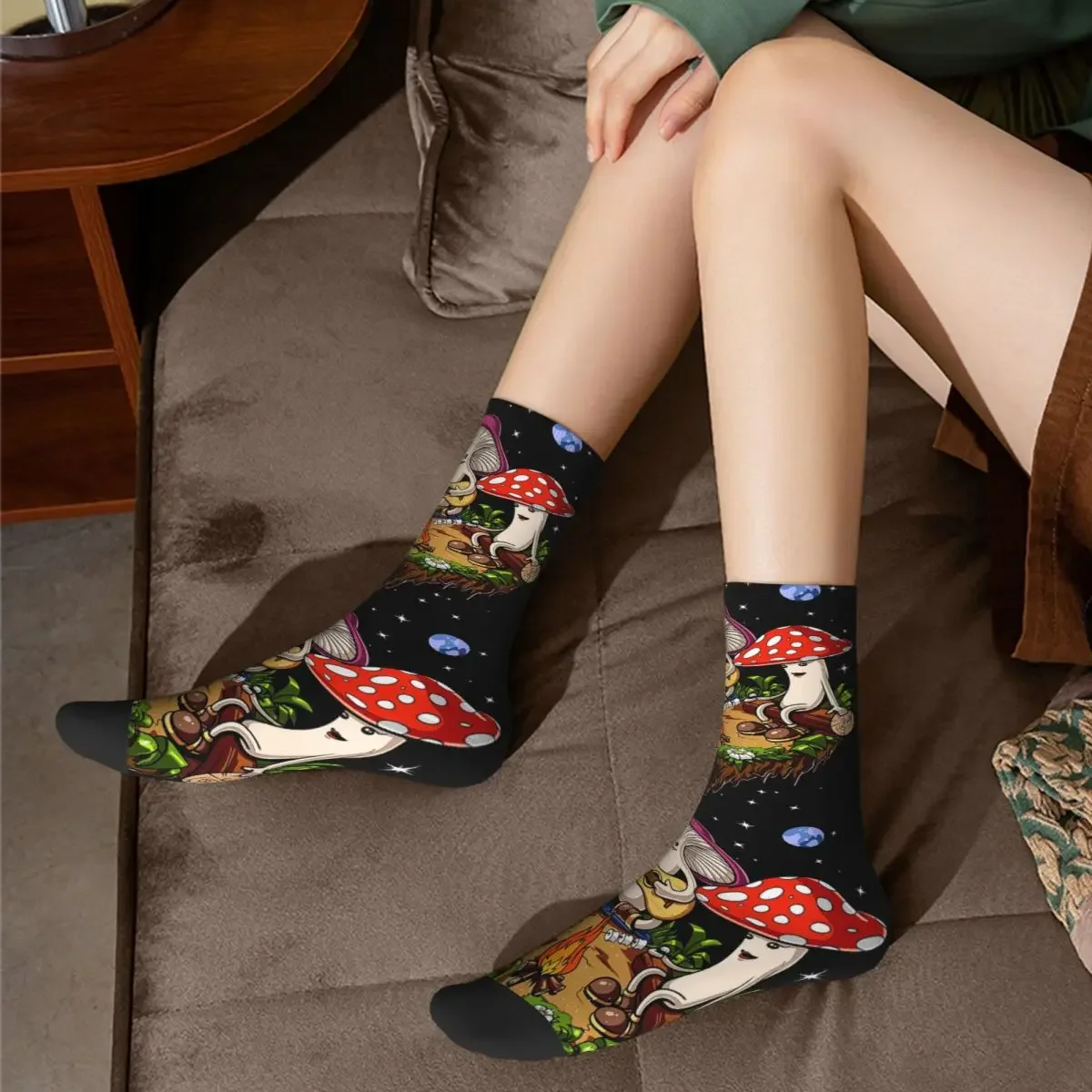 Hippie Magic Mushroom Socks para homens e mulheres, meias Harajuku, acessórios longos para toda a temporada, presentes de alta qualidade