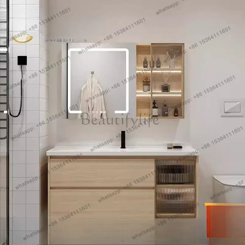 Japanese-style log wind bathroom cabinet mirror cabinet combination bathroom washbasin cabinet