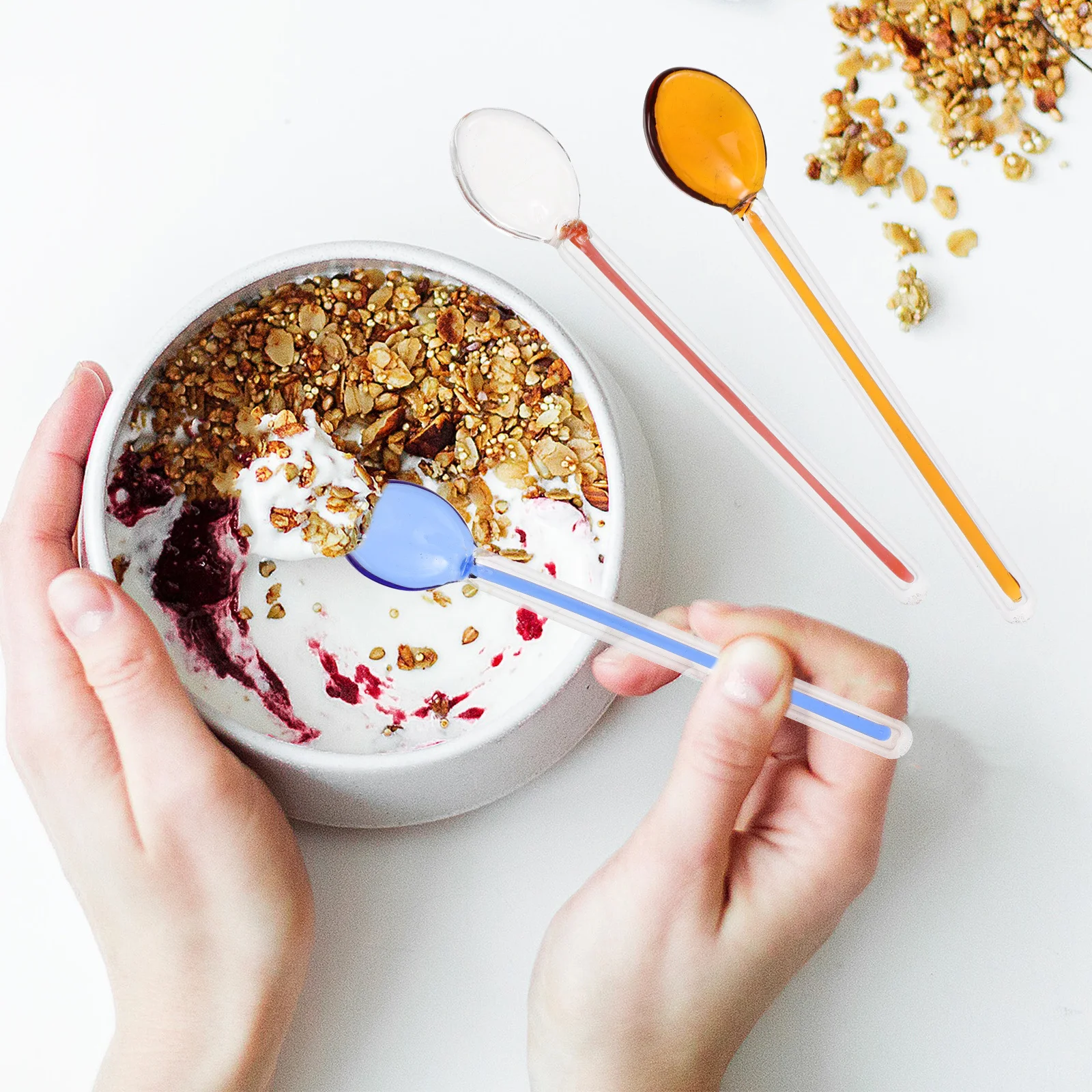 

4 Pcs Spoons Glass Milk Stirrer Honey Stirring Restaurant Long Handle Coffee Creative Heat-resistant