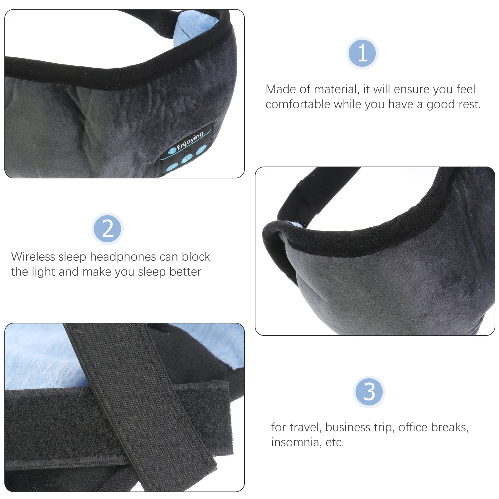 

Eye Mask Headphones Built-In Speakers Microphone 200Mah Wireless Stereo Sound For Travel Office Insomnia