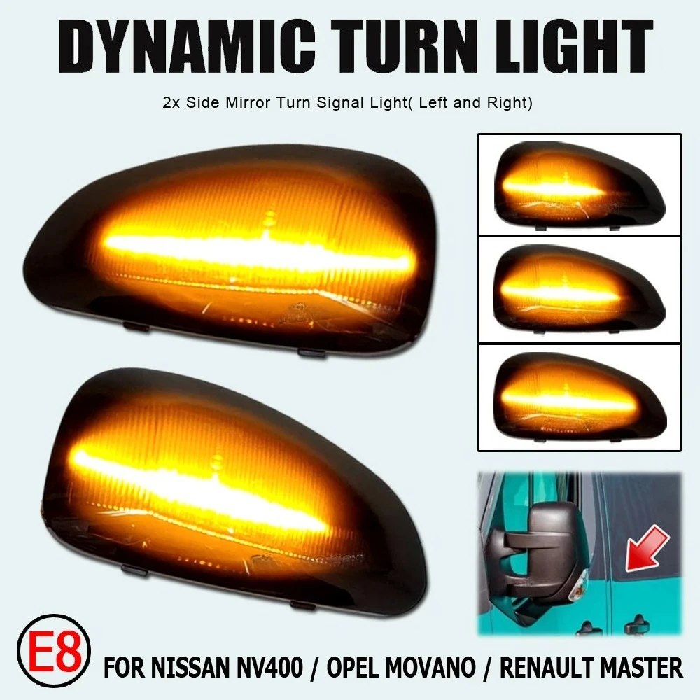 2PCS Dynamic Rearview Side Mirror Sequential Turn Signal Lights For Renault Master MK3 VAUXHALL OPEL MOVANO NISSAN INTERSTAR