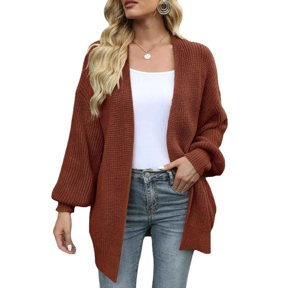 Women Sweater Jacket Stylish Women\'s Autumn Winter Lantern Sleeve Cardigan Solid Color Knitting Coat for Streetwear Fashion