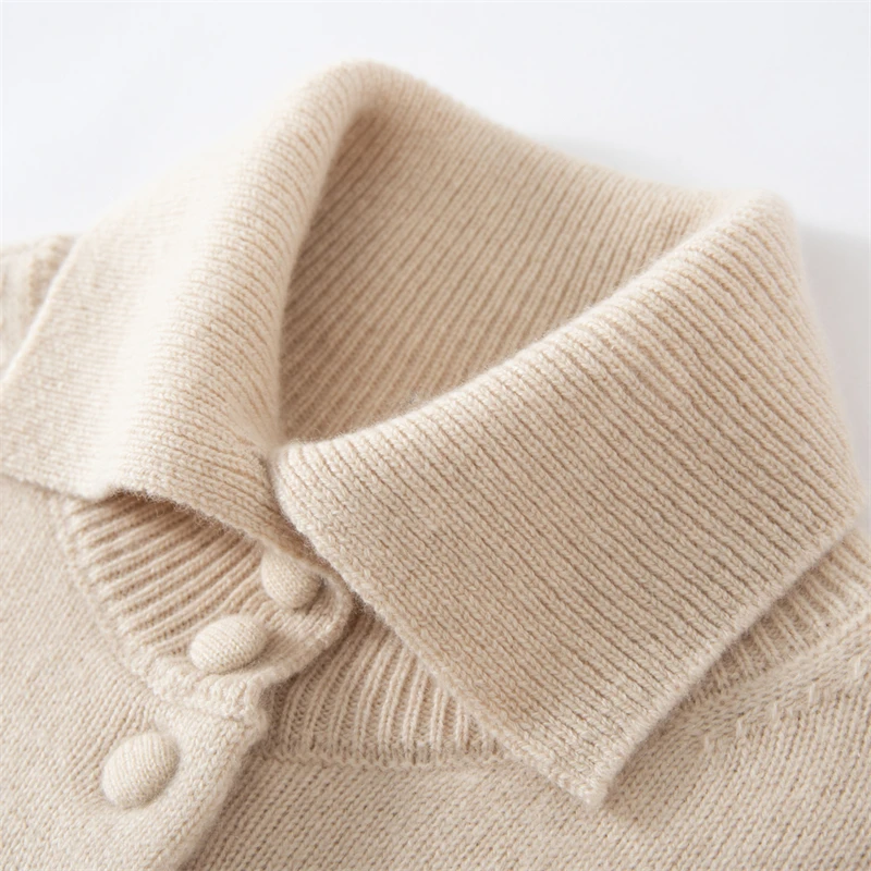 New Autumn Winter Thick 100% Cashmere Women Button‑Closure Stand Collar Two‑Way Wear Knit Cardigan Elegant Solid Color Sweater