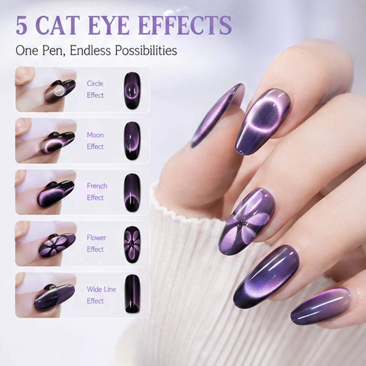 5-in-1 Feenstab Katzenaugen-Nagelmagnet Doppelkopf Starker Magnetring Mond Blütenblatt Schmetterling Design Nagelkunst UV-Gel Werkzeug – Detail 3