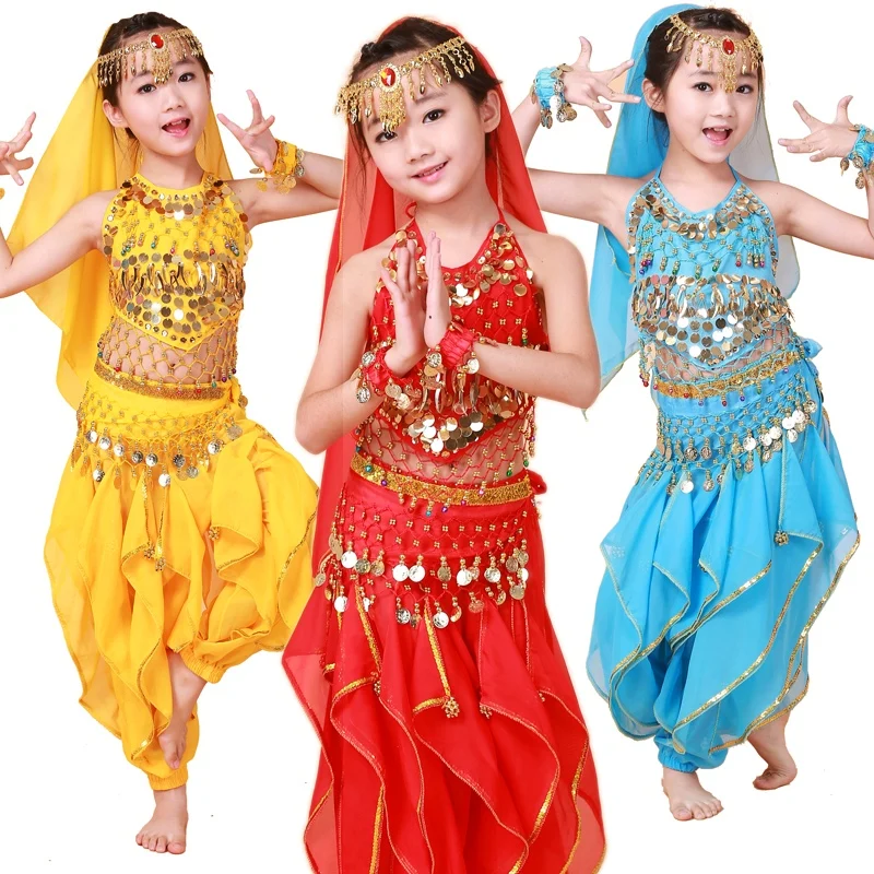 Children Belly Dance Costume 8 Pcs /sets Indian Dance Clothes for Stage Performance Girl Bollywood Dancewear Oriental Clothing