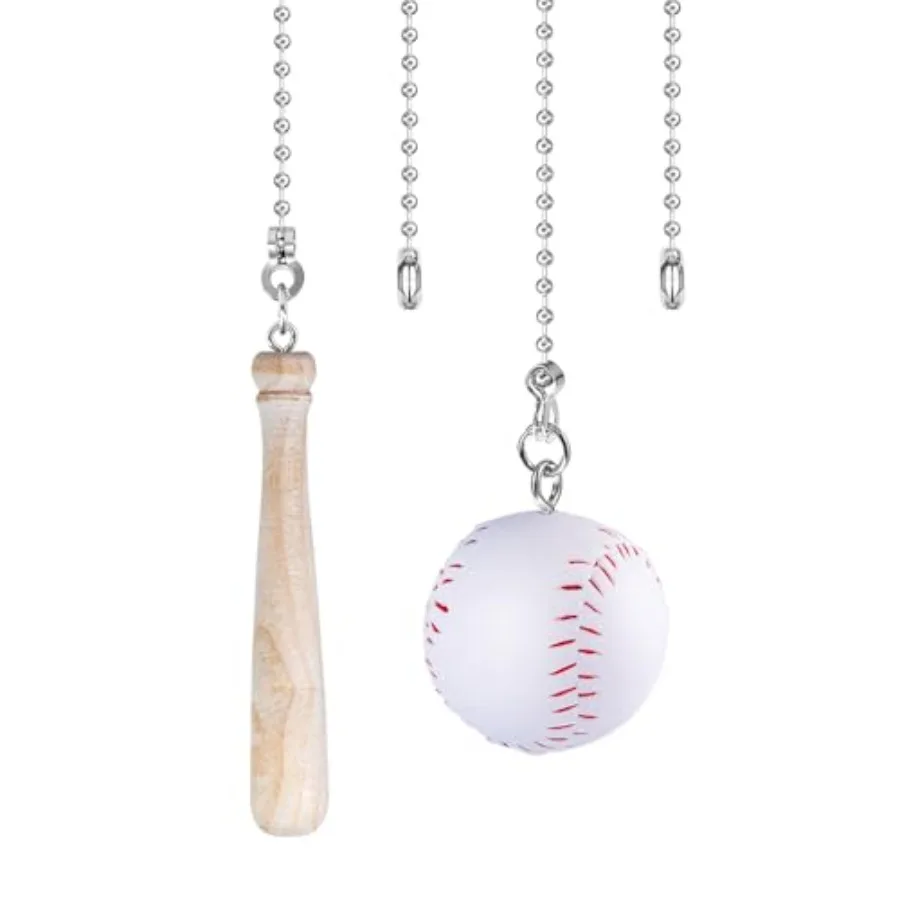 2Pcs Baseball Ceiling Fan Pull Chain, Sport Theme Fan String Charm Decorative Extension 14Inch, 3mm Diameter Beaded Fan Light C