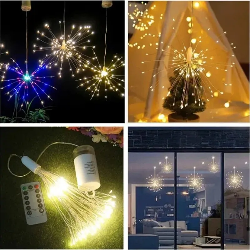 Christmas Decorations Dandelion Fireworks Lamp Festoon Led Lights Garlands 200 Leds 8 Mode Remote Control Holiday Light String