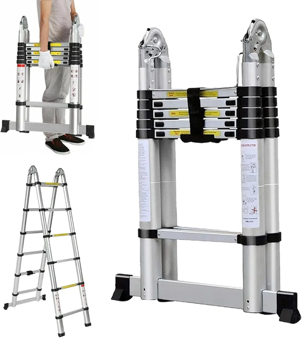 12.5FT الألومنيوم تصغير سلم تمديد 330 رطل قدرة الثقيلة طوي ألف الإطار EN131 معتمد للمكتب المنزلي #1