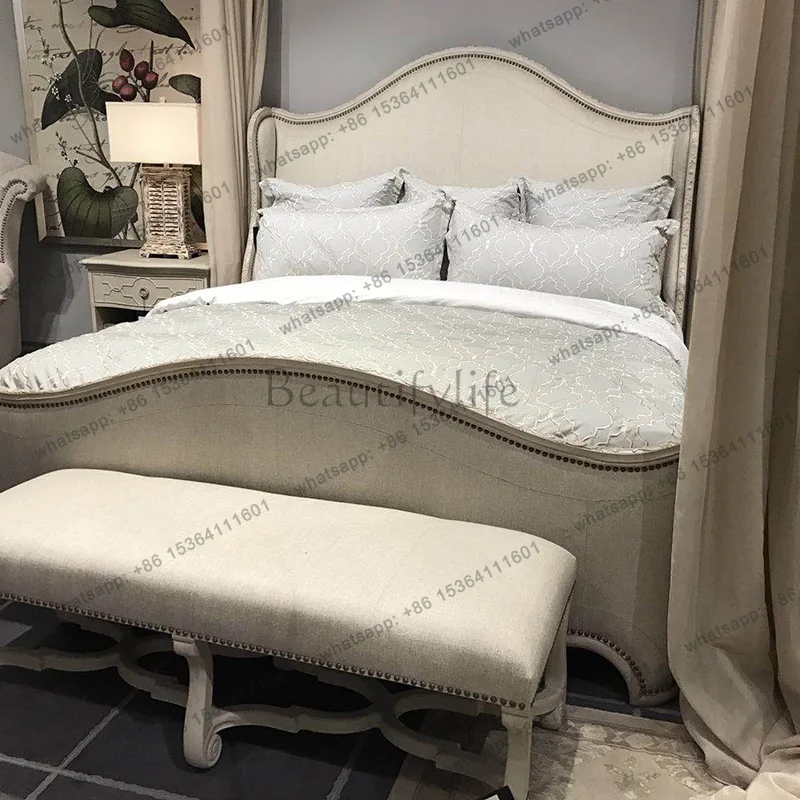 American birch bed light luxury furniture master bedroom white engraved 1.8 meters double wedding bed