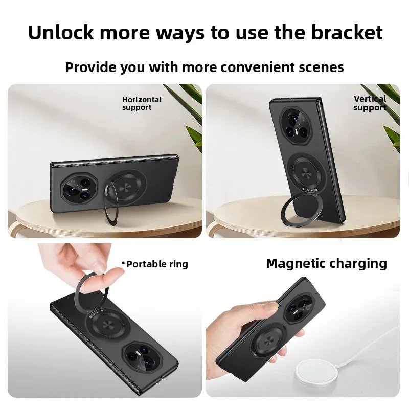 حافظة هاتف Honor Magic V3 V2 5G، طلاء معدني فاخر مقاوم للصدمات 360 °   غطاء حامل دوار
