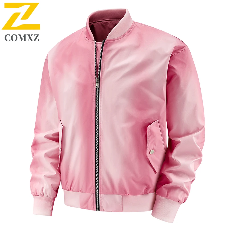 2025 New Jacket Men Autumn Gradient Color Baseball Collar Windproof  Workwear Outdoor Casual Hiking Streetwear Outerwear