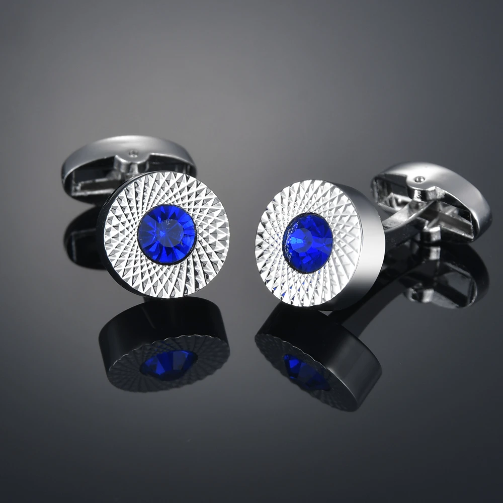 New round gemstone cufflinks for business banquets, fashionable suits, shirt buttons, French patterned sleeve studs