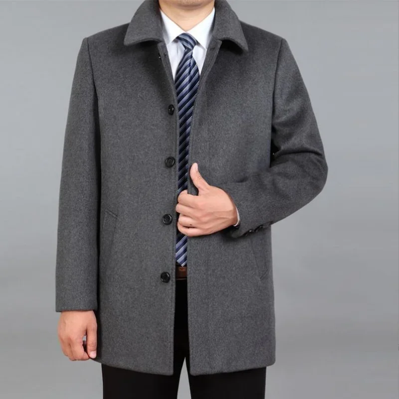 

2024 New arrival men's wool coat medium-long male thickening large outerwear winter warm trench size M-4XL