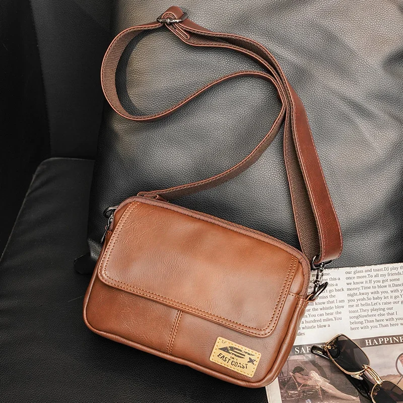 Vintage Soft Leather Men Shoulder Messenger Casual Small Man Crossbody Fashion Male Travel Square Sling Bag