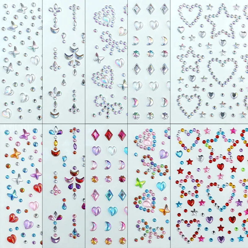 3D Rhinestone Heart Stickers Glitter Star Decorative Diamonds Jewels Stickers For Girls DIY Art Supplies