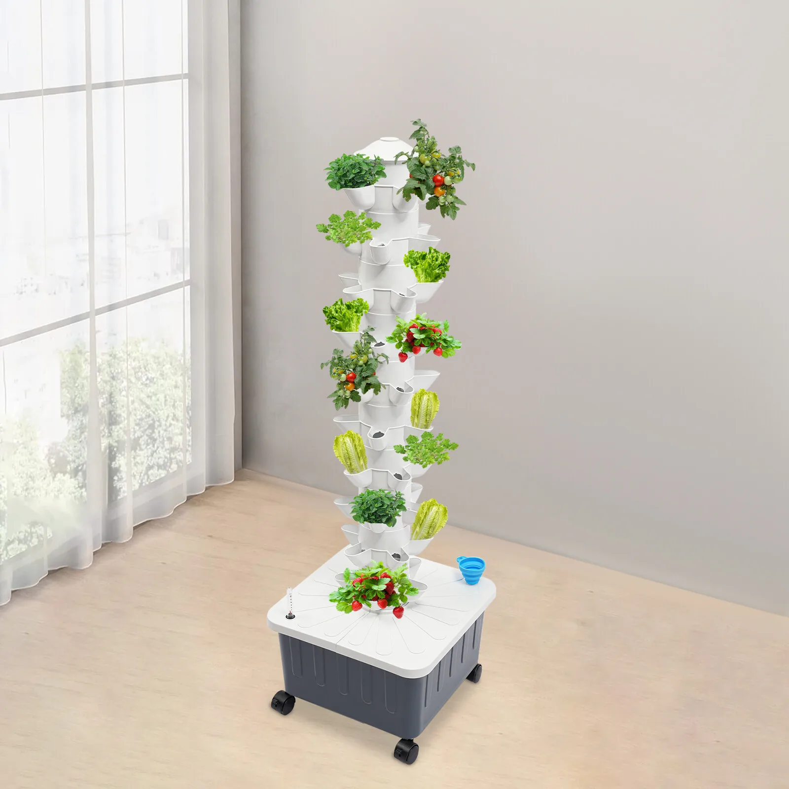

Movable Multi-Scene Hydroponic Tower - 4 Lockable Universal Wheels For Easy Movement, Smooth Surface Easy To Clean