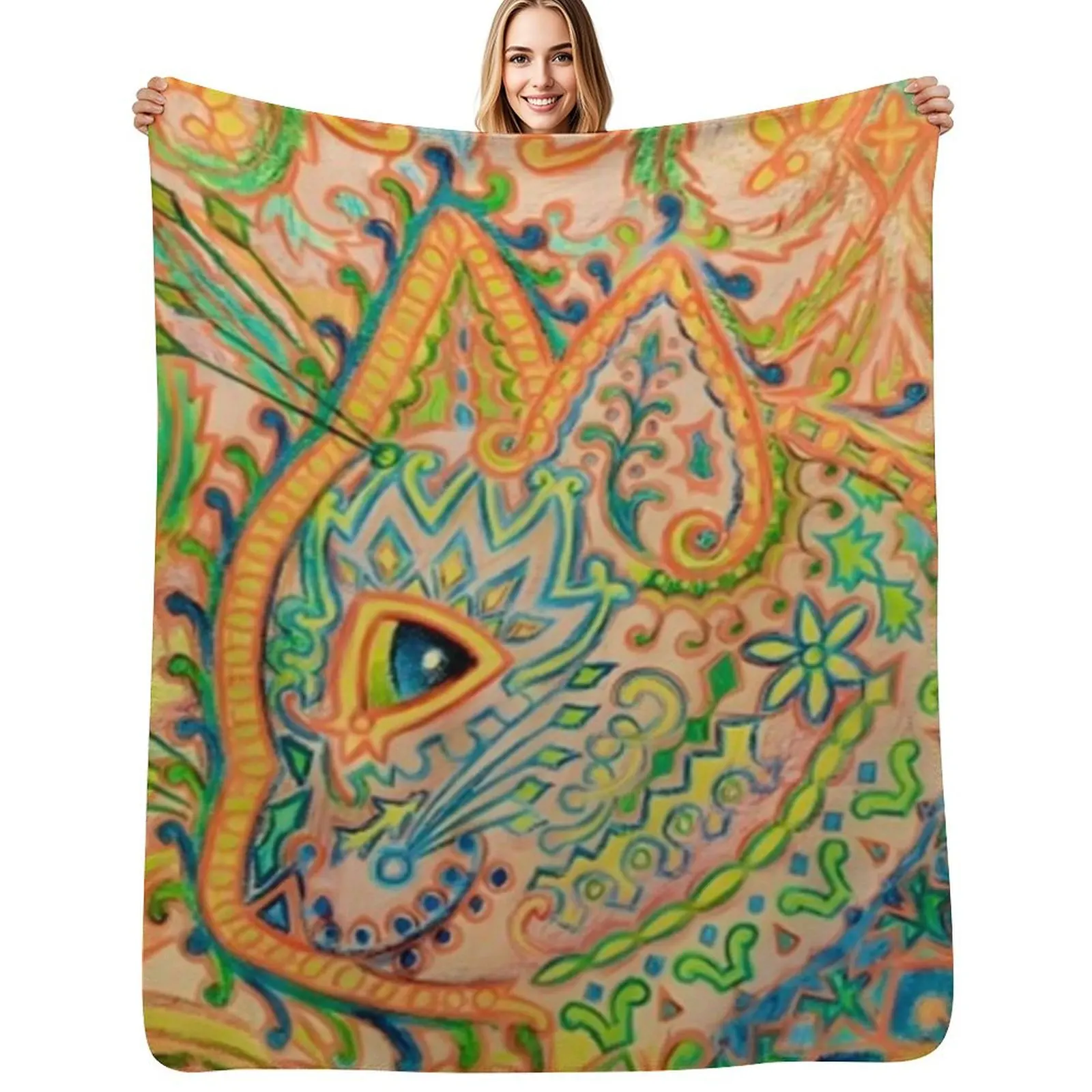 

Psychedelic Cat by Louis Wain Throw Blanket Color Fast Cozy Throw Blanket