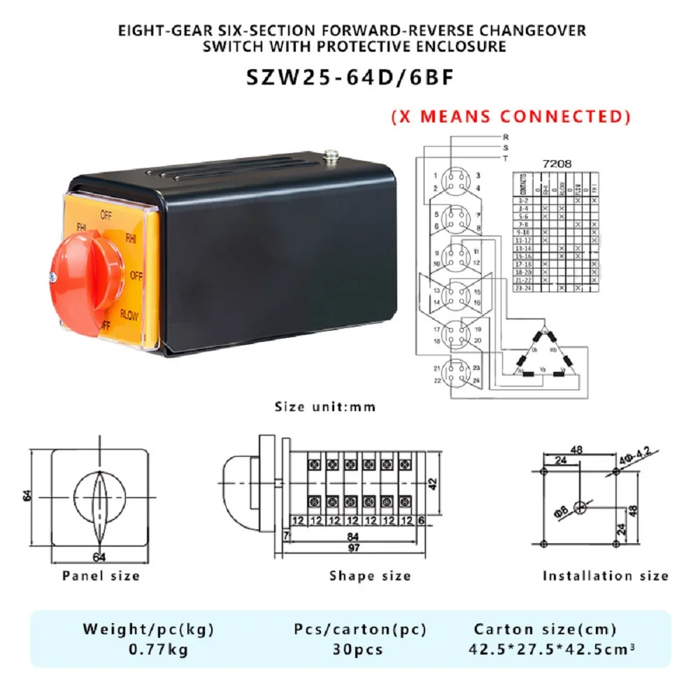 8-Gear 6-Circuit Changeover Switch SZW25 Designed for Milling Machine Control Panels with AC380V DC220V Support