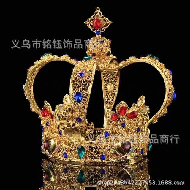 Vintage European Style Crown Wedding Accessories Baroque King Crown Round Crown Performance Photography Embellishments Bridal He