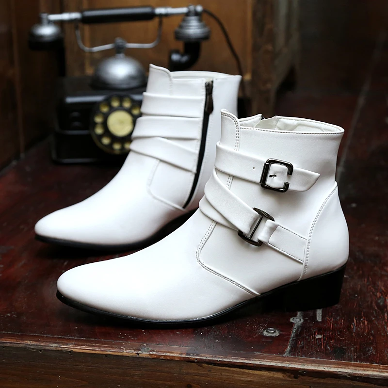 Fashion Chelsea Boots Men White Leather Boots Men High Top Shoes For Men British Style Boots de cuero original para hombre