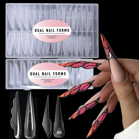 112/150pcs Butterfly Wing Arrow Dual Nail Forms for Poly Extension Gel Reusable Extra Long Stiletto Full Cover Nail Molds