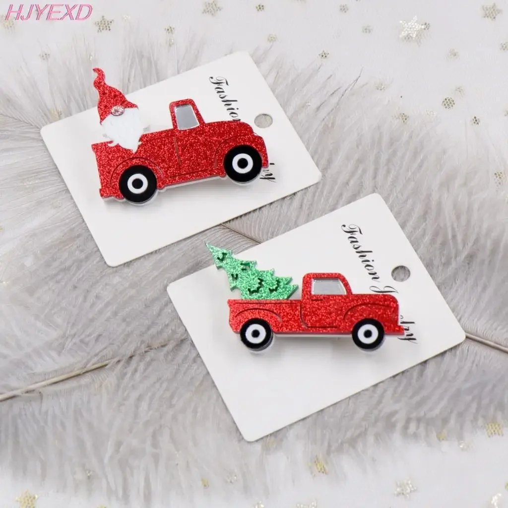 Chirstmas Red Car Glitter Tree Acrylic Brooch Safety Pin