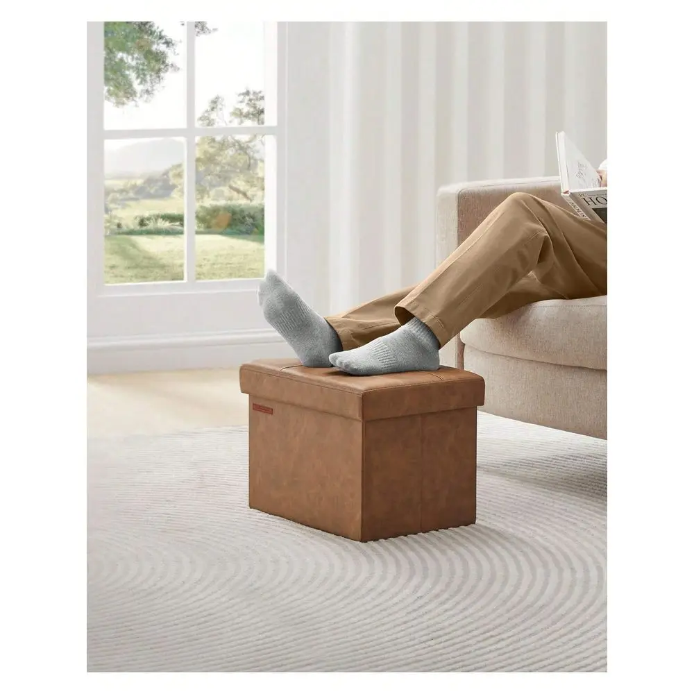

Small Folding Storage Ottoman, Foot Rest Stool, Cube Footrest, Synthetic Leather, 12.2 X 16.1 X 12.2 Inches, 286 Lb Capacity, F
