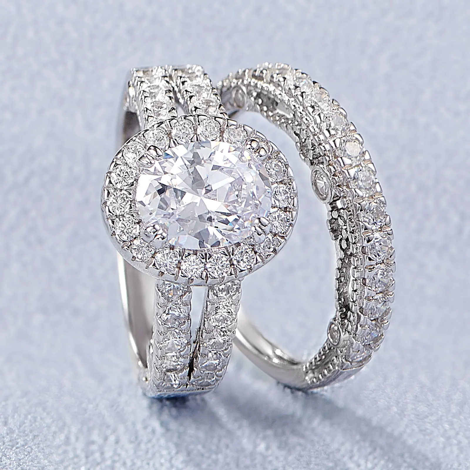 Newshe 925 Sterling Silver Wedding Engagement Rings Set for Women Pear Cut AAAAA CZ Imitation Diamond Vintage Bridal Jewelry