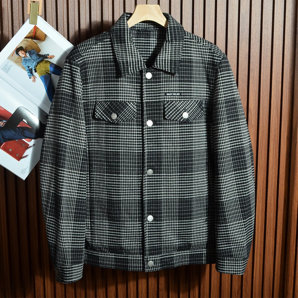 

Classic Plaid 90 White Du down Jaet with Collar Autumn Winter Men's Casual Sle Warm Thiened Button Closure Coat