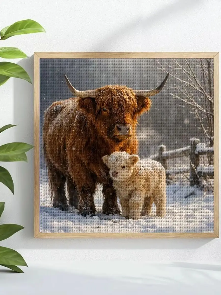 1 Stück 30x30 cm/11,8 Zoll Highland-Rinder Gestempeltes Kreuzstich-Set DIY-Set 11/14/16CT DIY-Stickset DIY-Kreuzstich-Set – Detail 1