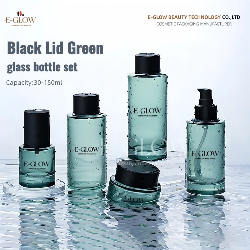 【Logo Custom】1Pcs Customized Luxury Cosmetic Packaging 50g Glass Bottles Thick Bottom Flat Shoulder 100ml Face Serum Lotion Pump