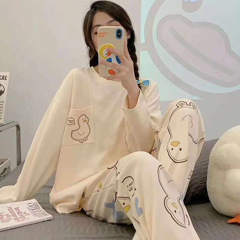 Women\'s Spring and Fall Pajamas Set of Long-Sleeved Casual Pants Home Wear New Milk Silk Large Size Girls Fall Clothes and Pants