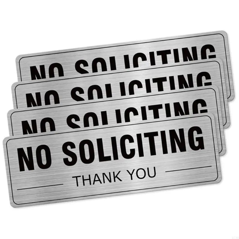 No Soliciting Aluminum Sign 2 Pack, Metal Finish Door Notice Plaque, 9 x 3 in Entry Message Sign for Entryway, Glass Panel, 37JD