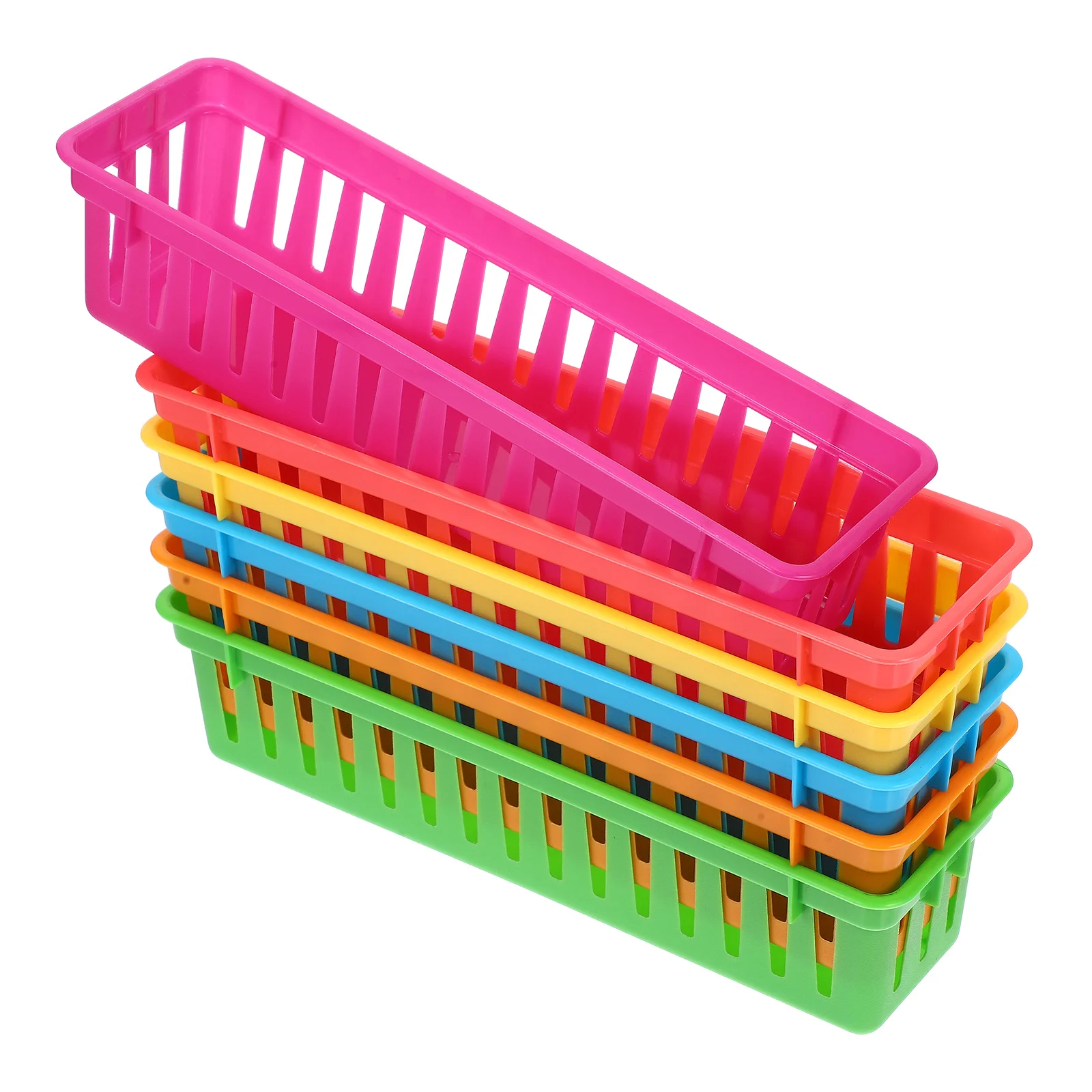 

6 Pcs Plastic Stationery Organizer Desk Supplies Colorful Classroom Accessories Pencil Holder Storage Basket Office Tray