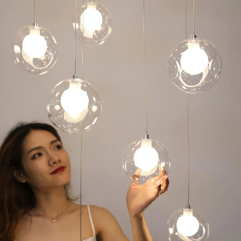 

Nordic LED glass chandelier, suitable for living room and staircase home interior lighting, stainless steel lustre
