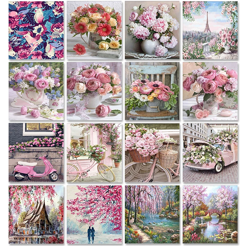 SDOYUNO 60x75cm Painting By Numbers Frameless Flower Paint By Numbers On Canvas DIY Number Painting Scenery Home Decor