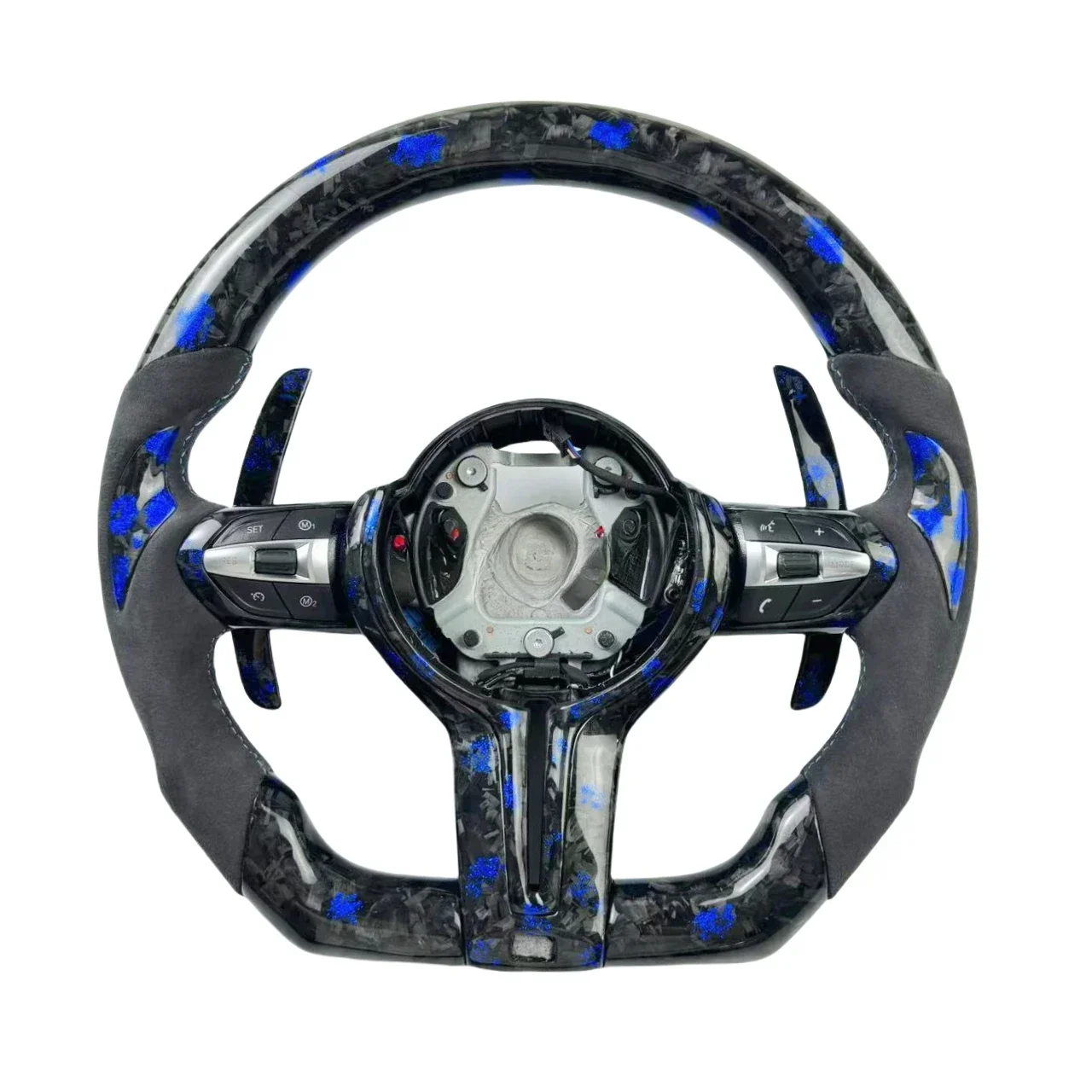 Custom blue forged carbon fiber steering wheel motion design for BM