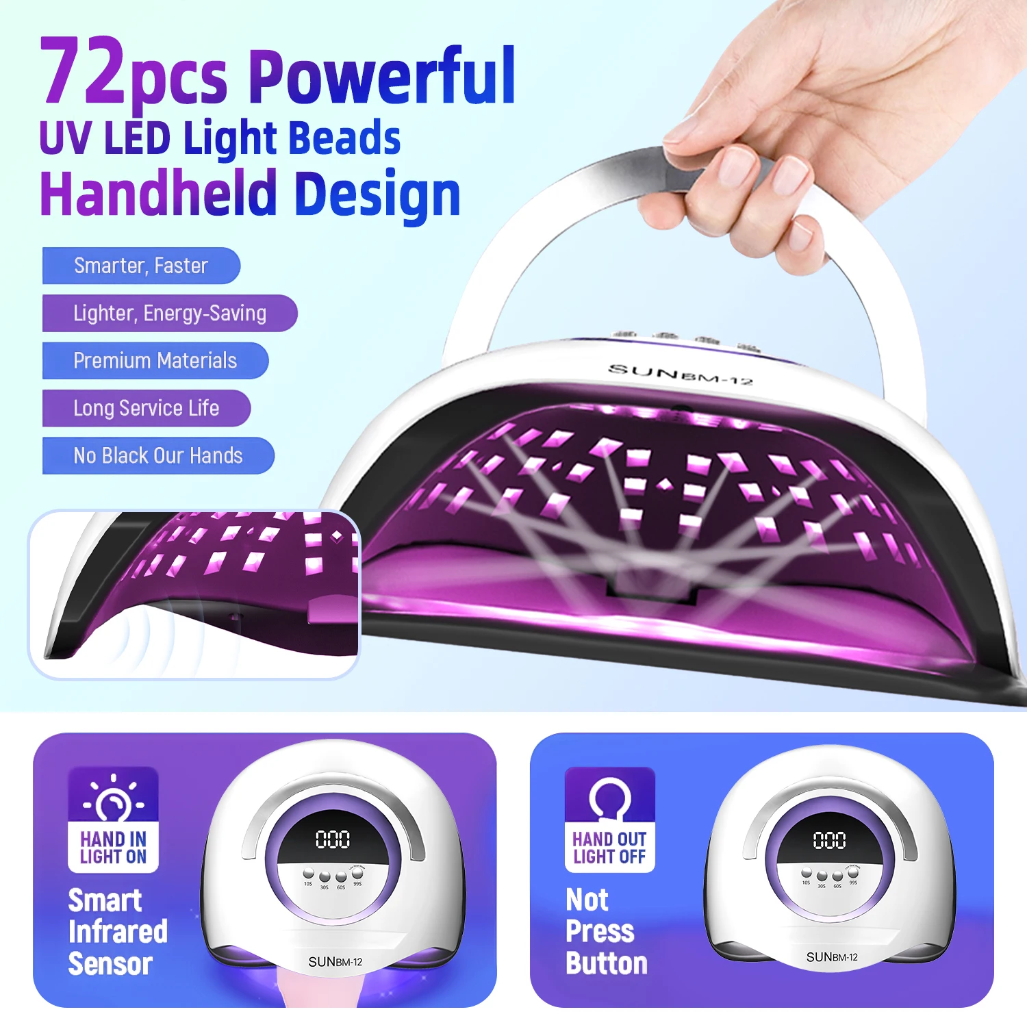 72LED Lampada per asciugare manicure 300W UV LED Essiccatore per unghie Gel polimerizzante Smalto per unghie con timer intelligente Strumenti professionali per salone di bellezza